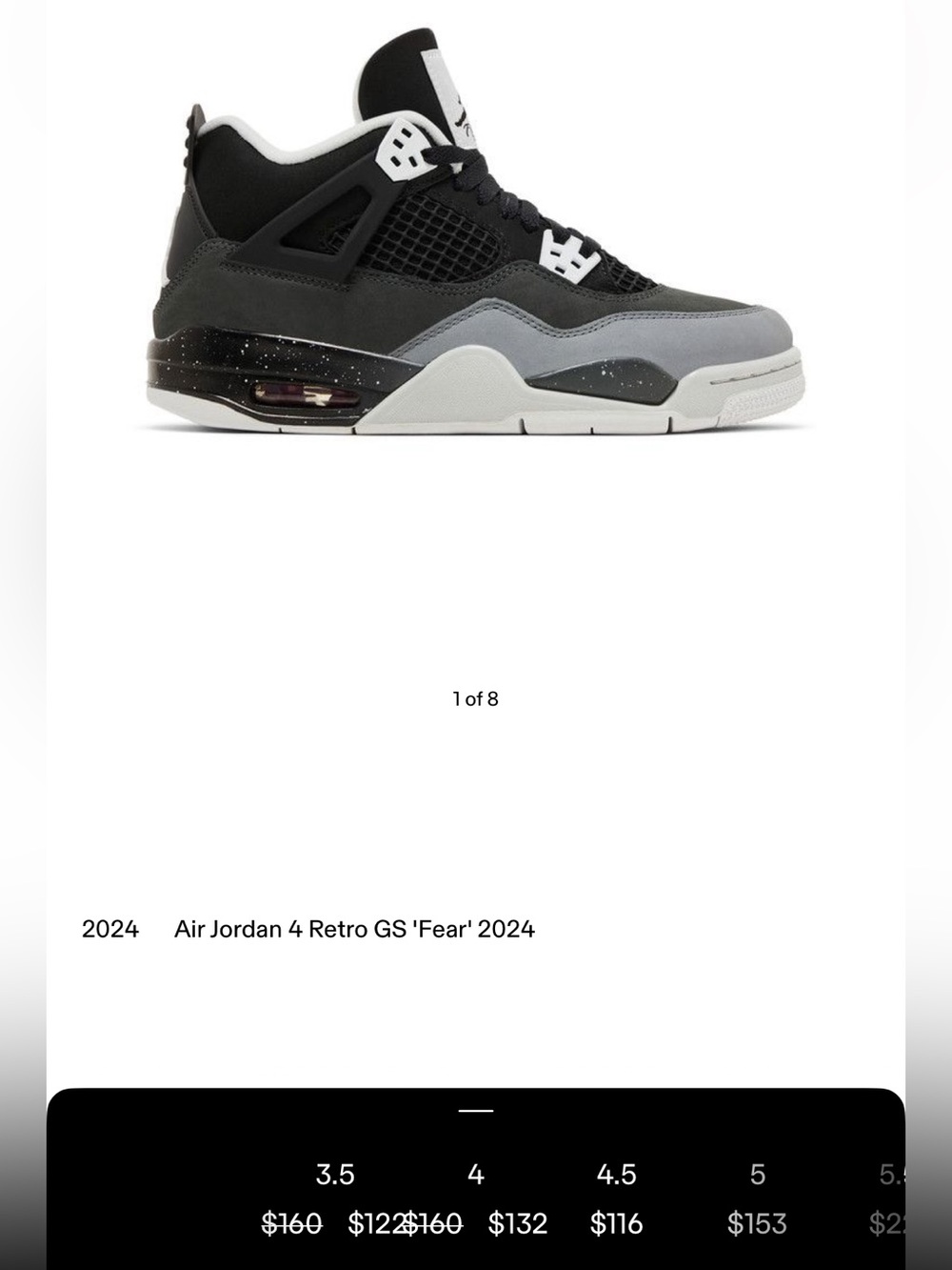 Air Jordan 4 Retro GS ‘Fear’ 2024 - Picture 2 of 7